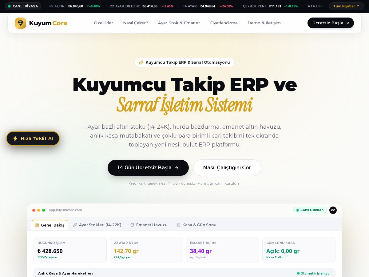 Landing-page snapshot of kuyumcore.com
