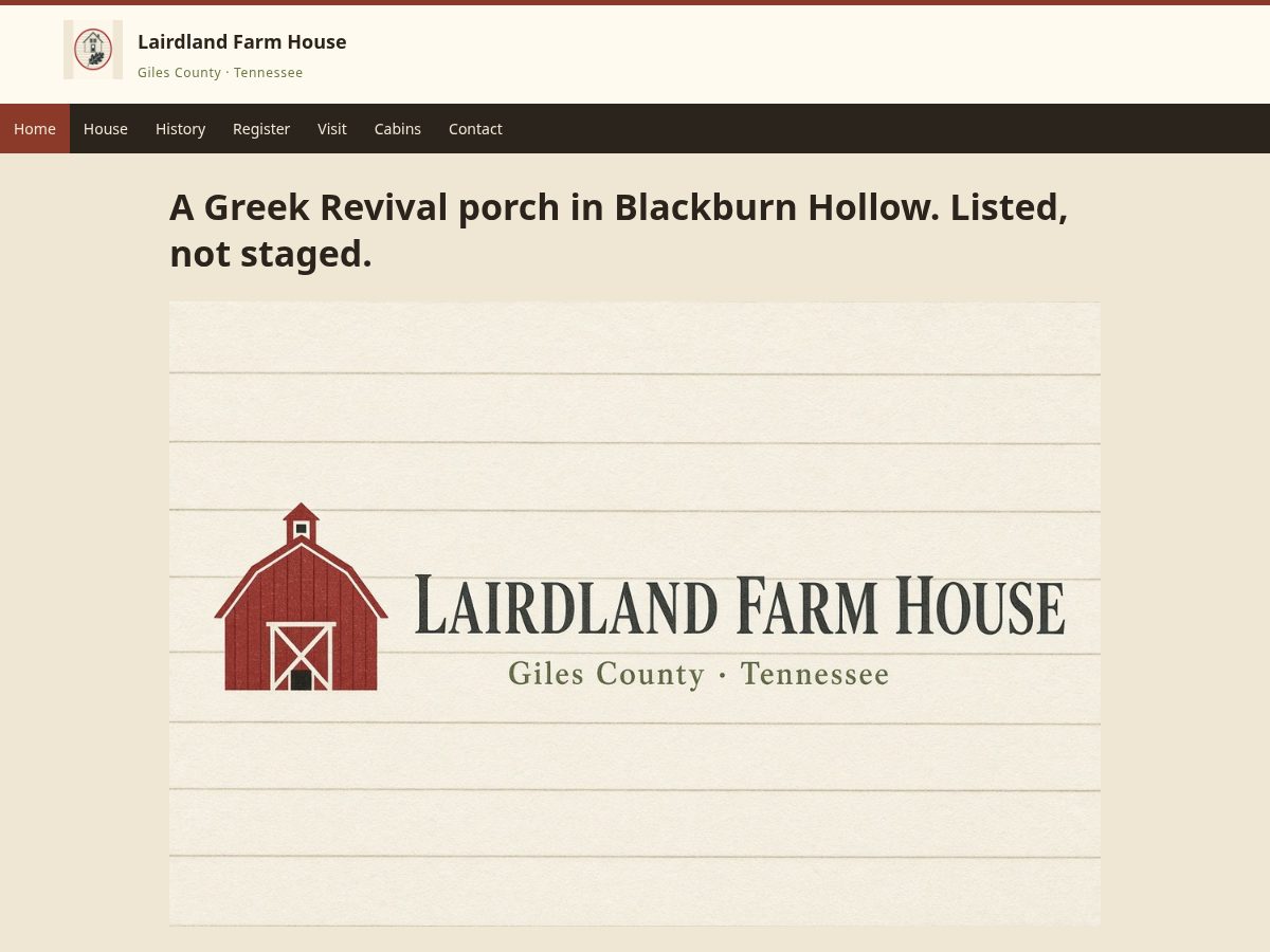 Landing-page snapshot of lairdlandfarmhouse.com