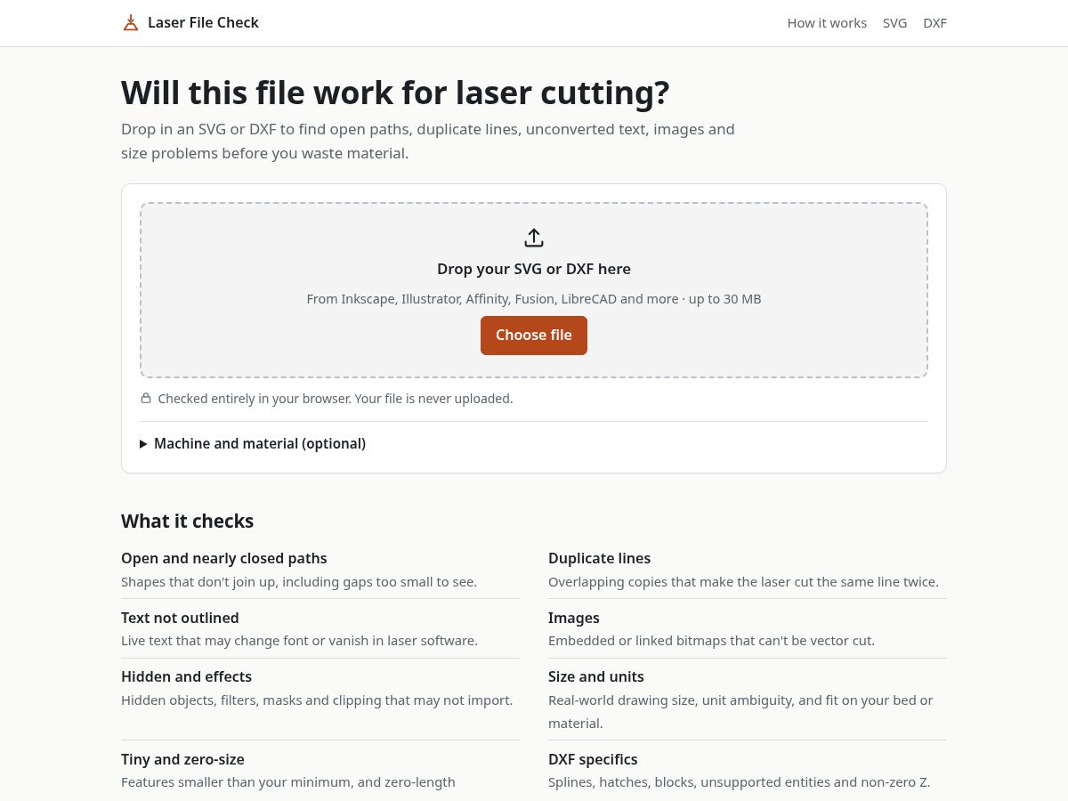 Landing-page snapshot of laserfilecheck.com