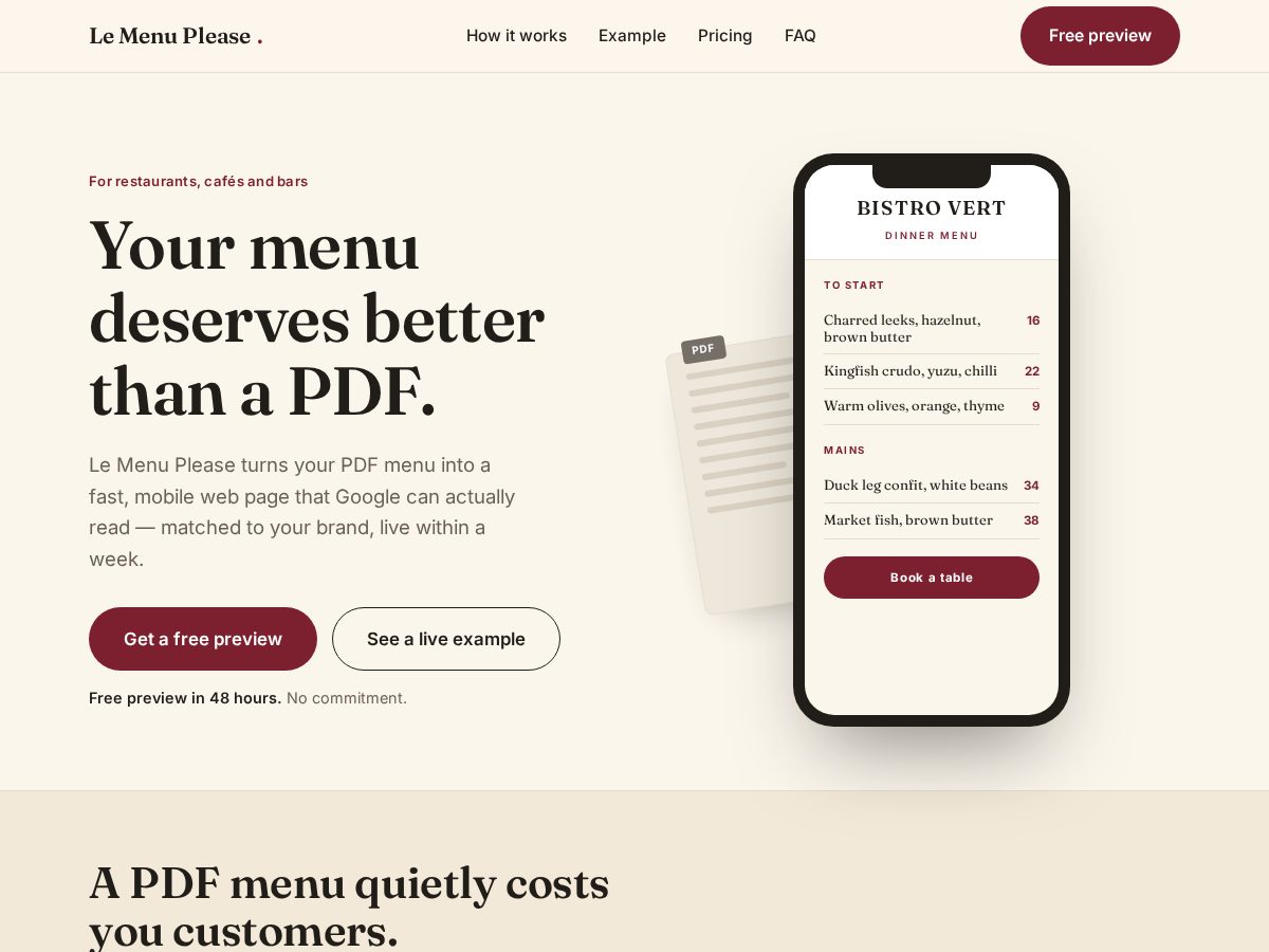Landing-page snapshot of lemenuplease.com