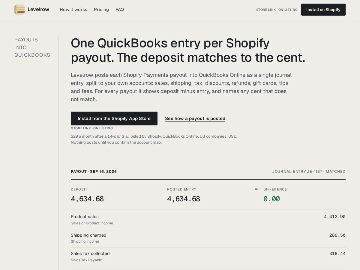 Landing-page snapshot of levelrow.com
