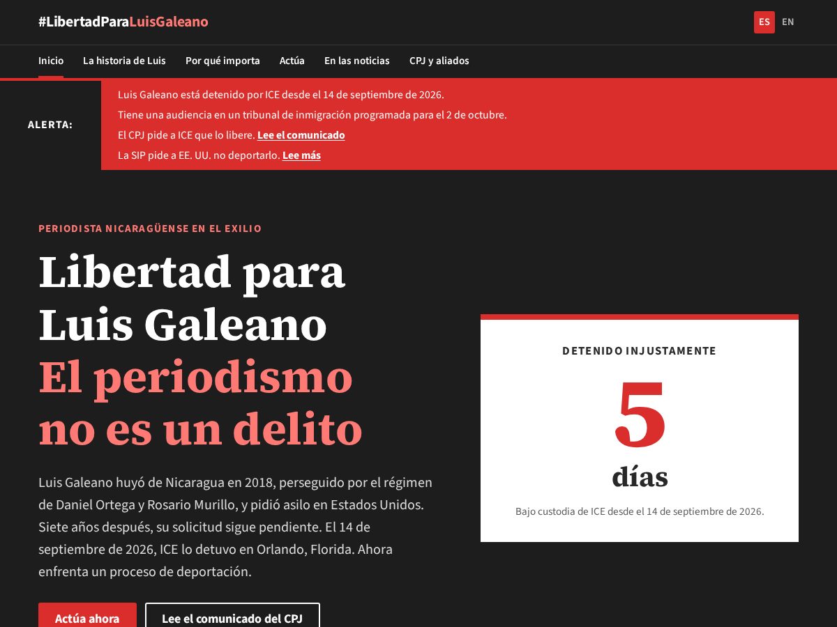 Landing-page snapshot of libertadparaluisgaleano.com