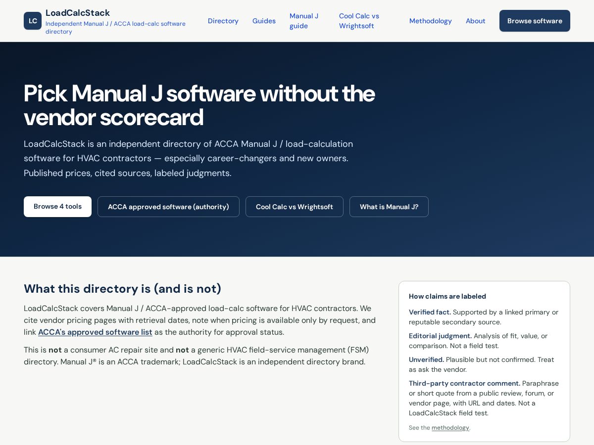 Landing-page snapshot of loadcalcstack.com