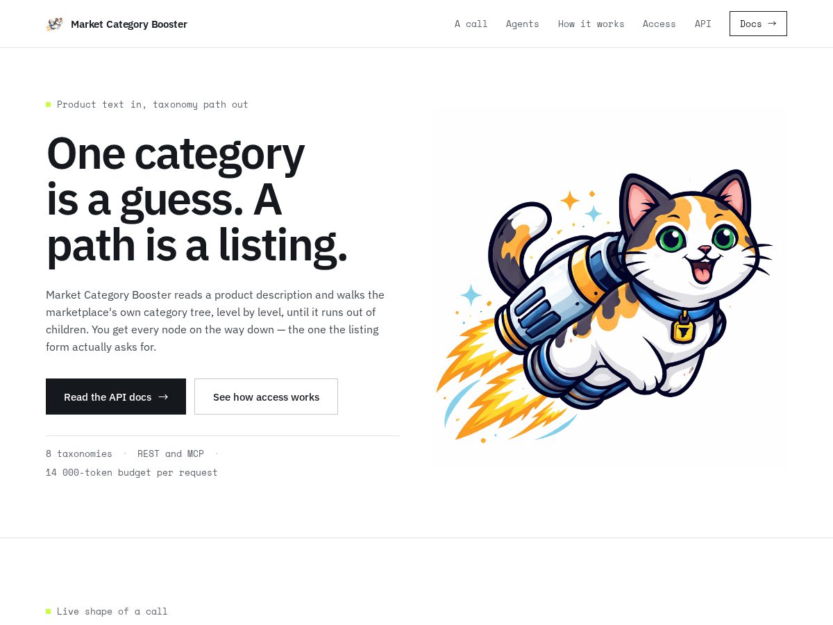 Landing-page snapshot of market-category-booster.com