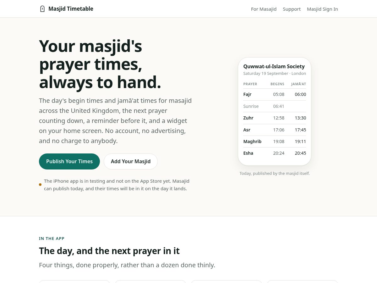 Landing-page snapshot of masjidtimetable.org