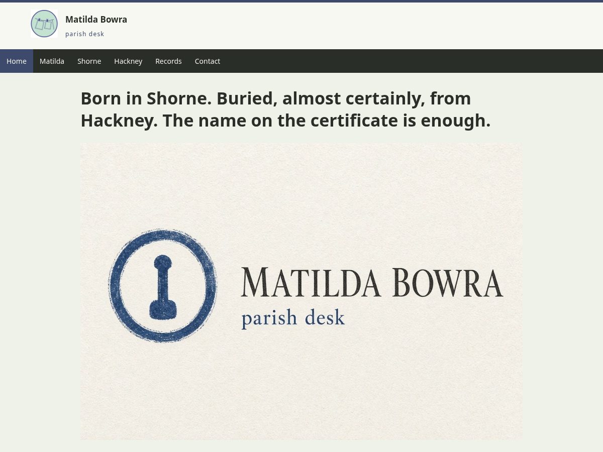 Landing-page snapshot of matildabowra.com
