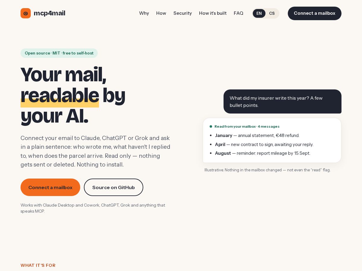 Landing-page snapshot of mcp4mail.online