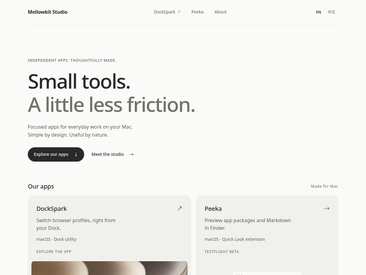 Landing-page snapshot of mellowbit.studio