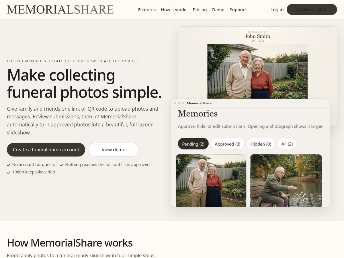 Landing-page snapshot of memorialshare.net