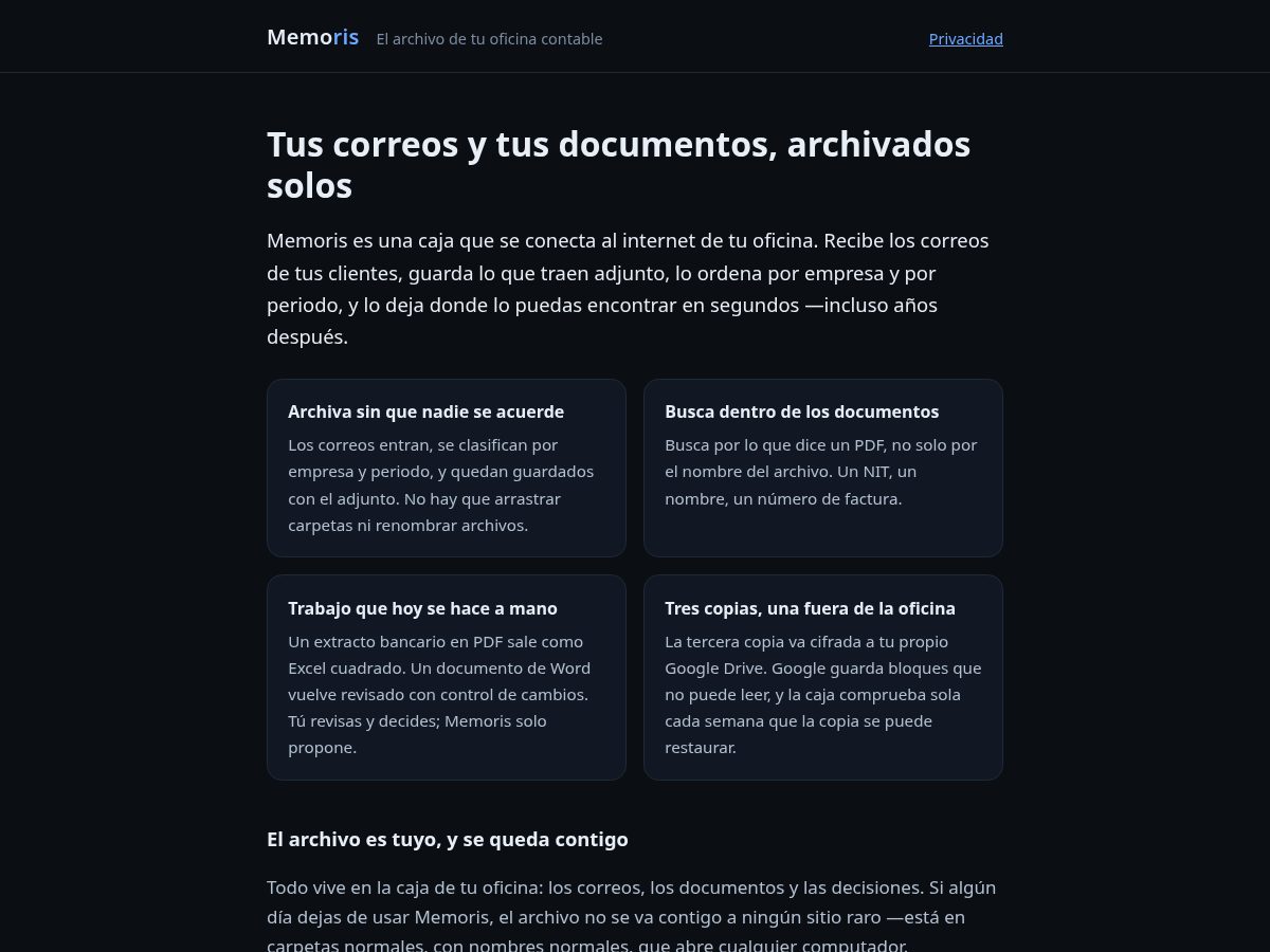 Landing-page snapshot of memorisapp.cloud