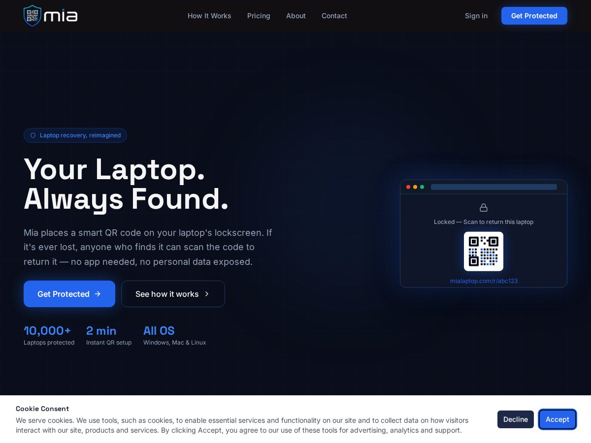 Landing-page snapshot of mialaptop.com