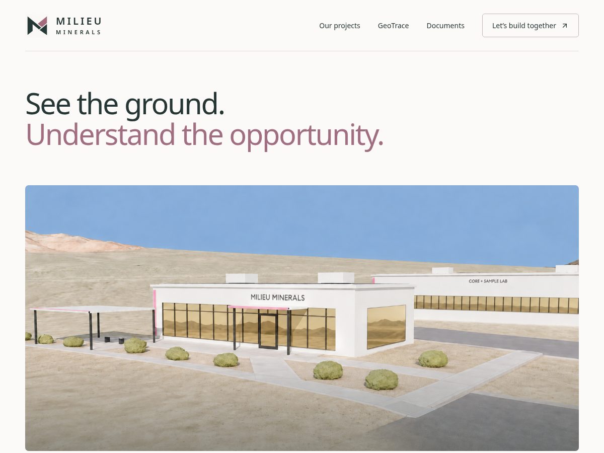 Landing-page snapshot of milieuminerals.com