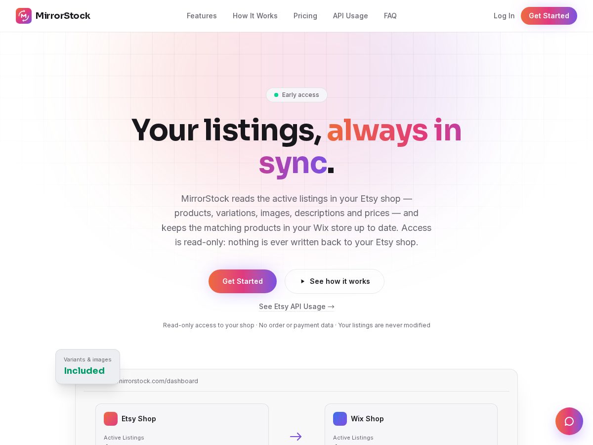Landing-page snapshot of mirrorstock.com