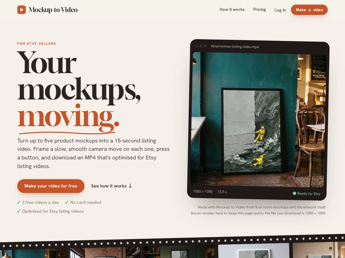 Landing-page snapshot of mockuptovideo.com