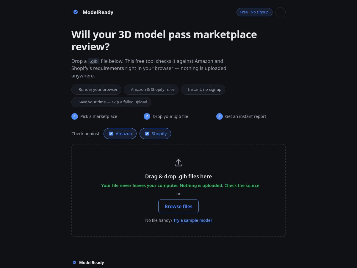 Landing-page snapshot of modelready.click