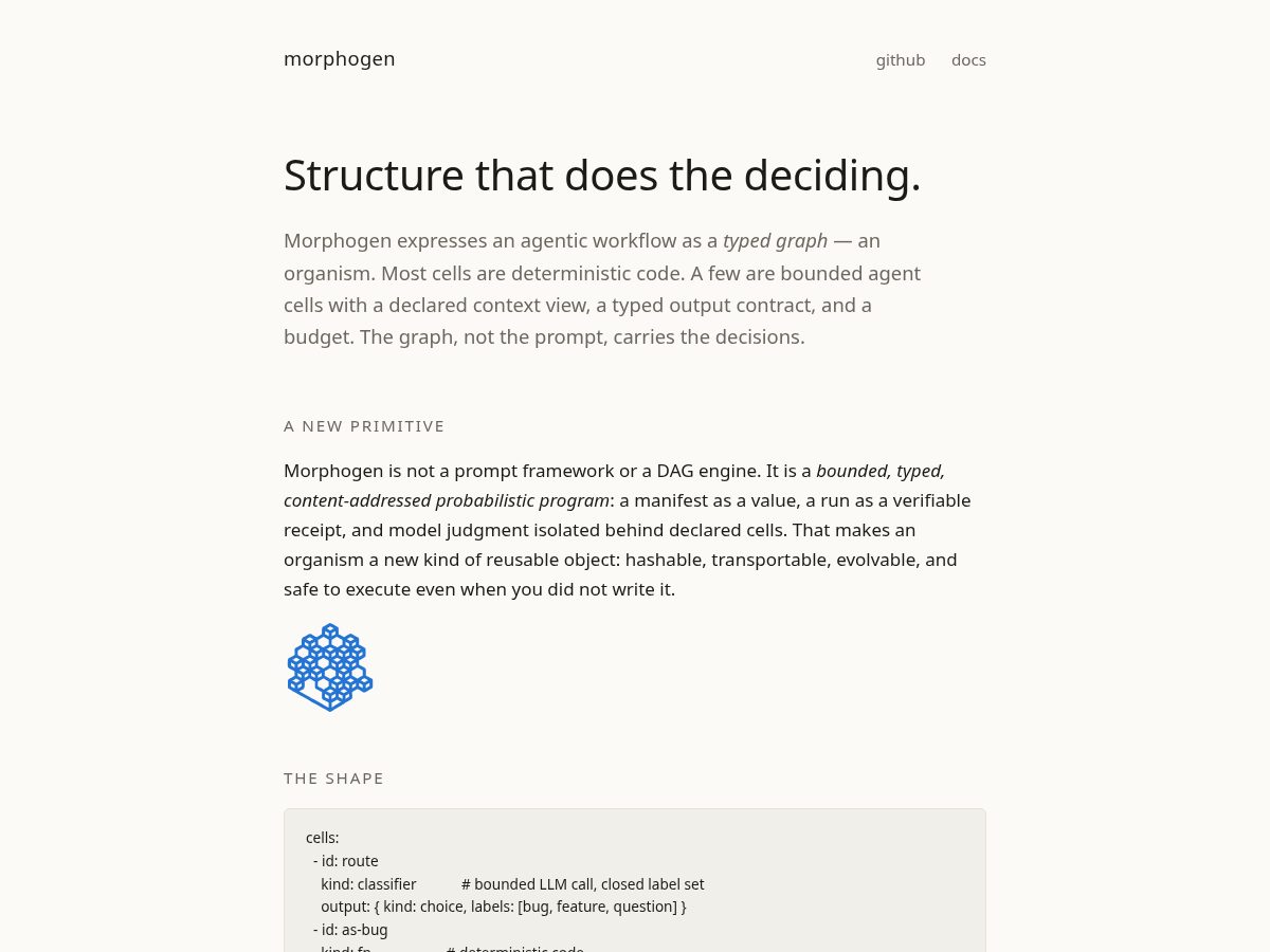 Landing-page snapshot of morphogen.dev