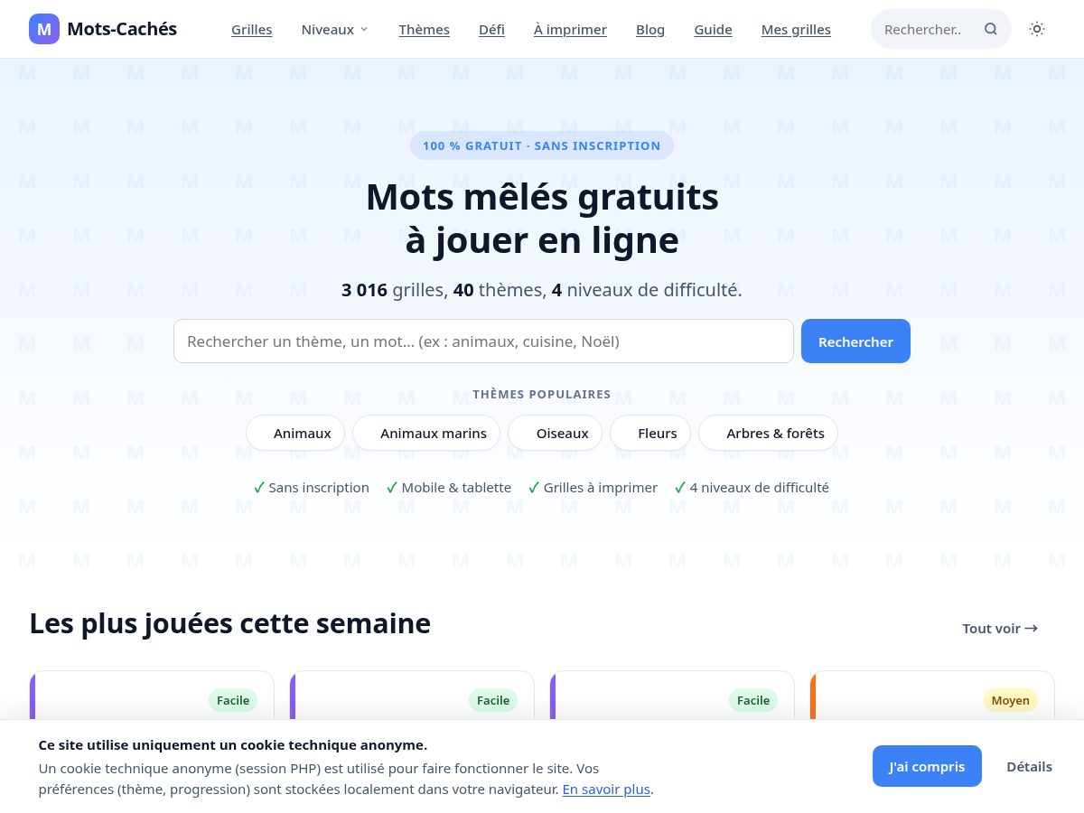 Landing-page snapshot of mots-caches.com