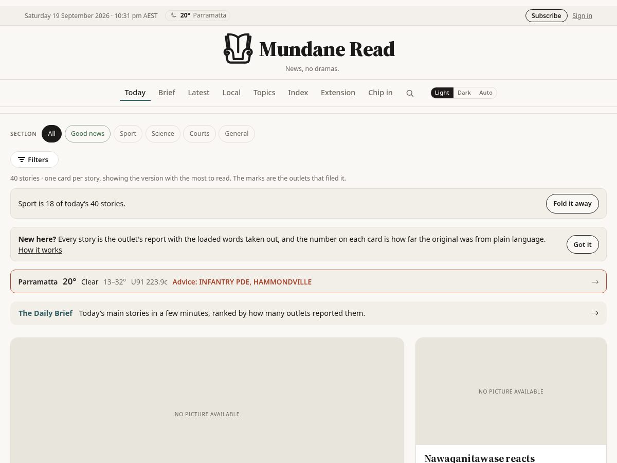 Landing-page snapshot of mundaneread.com