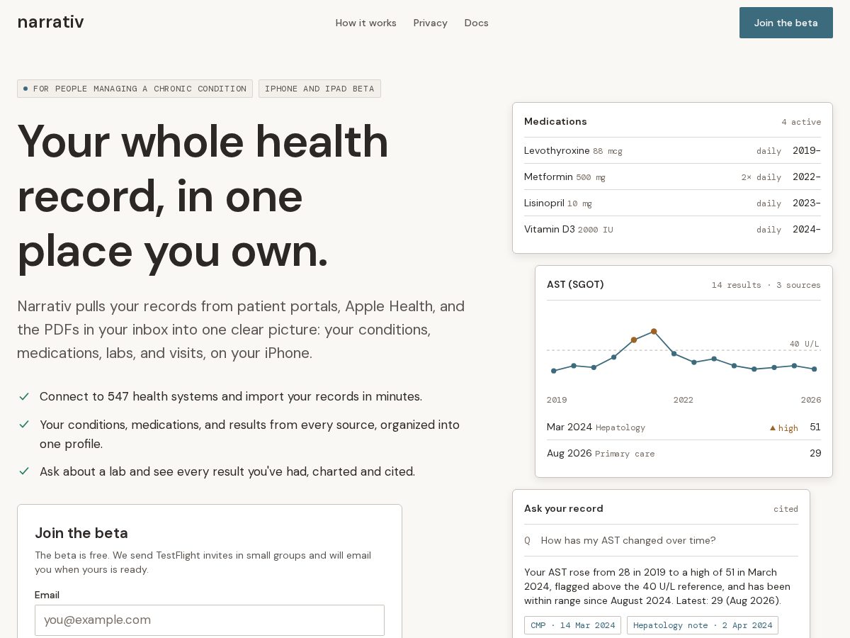 Landing-page snapshot of narrativ.health