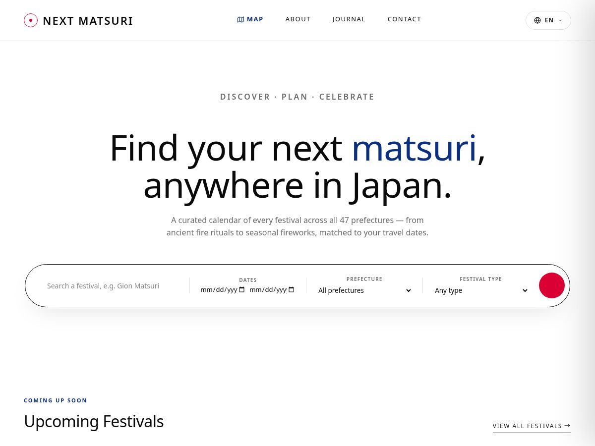 Landing-page snapshot of nextmatsuri.com