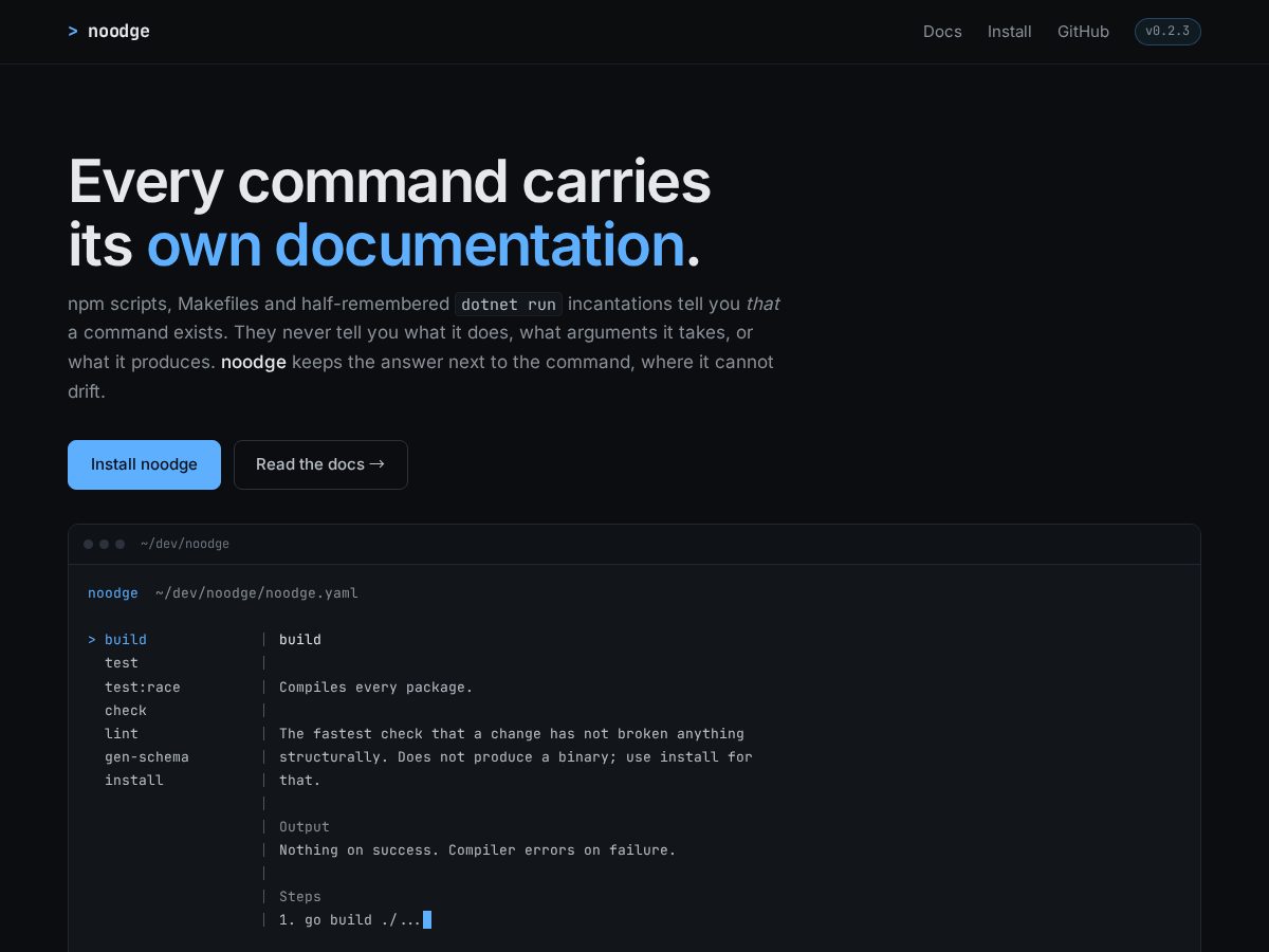 Landing-page snapshot of noodge.dev