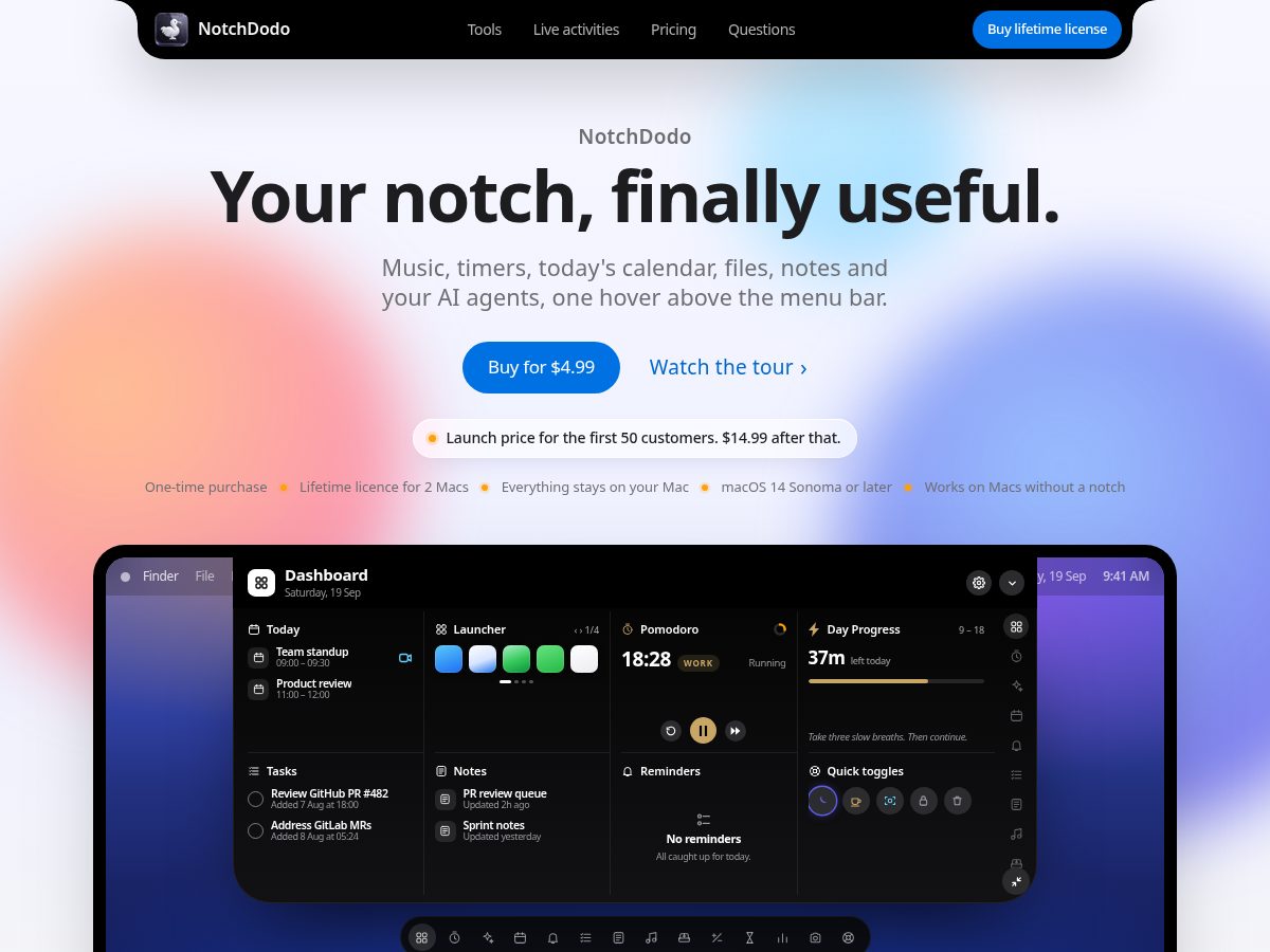 Landing-page snapshot of notchdodo.com