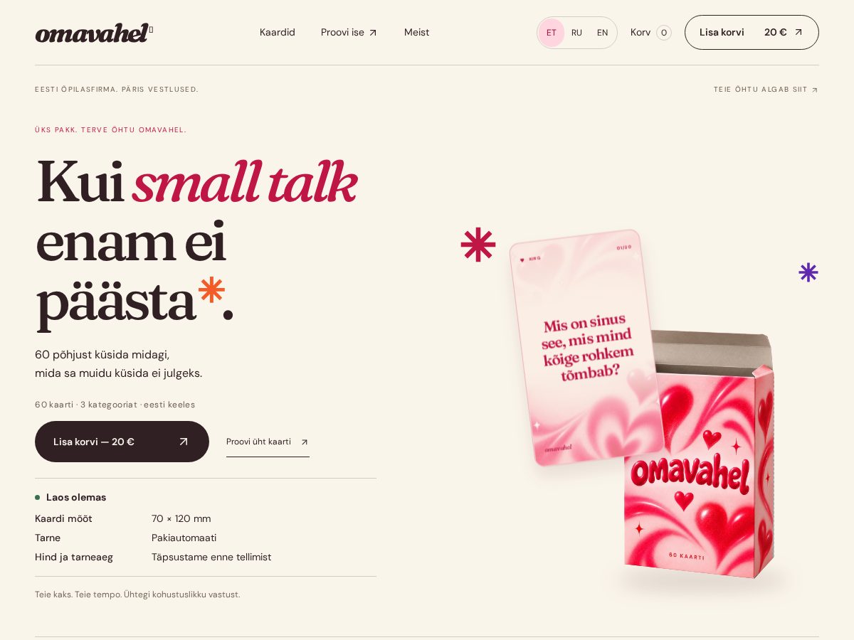Landing-page snapshot of omavahel.com