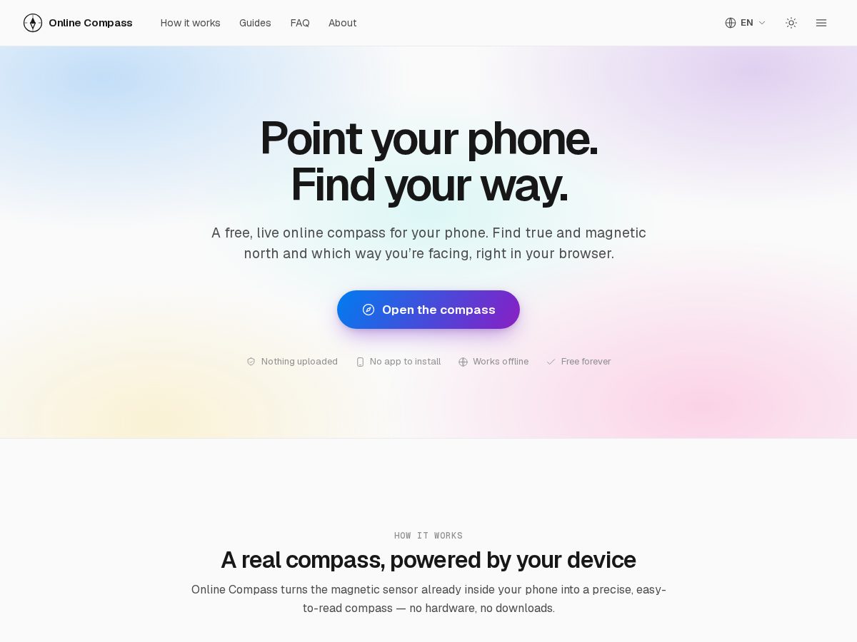 Landing-page snapshot of onlinecompassapp.com