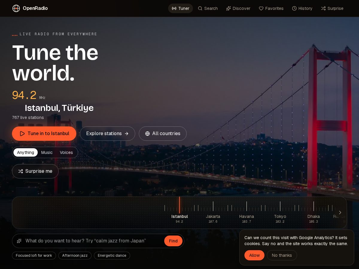 Landing-page snapshot of openradio.space