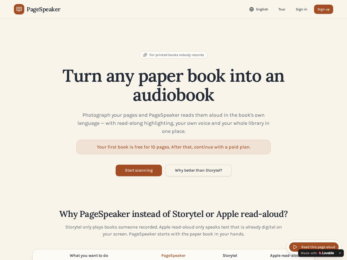Landing-page snapshot of pagespeaker.com