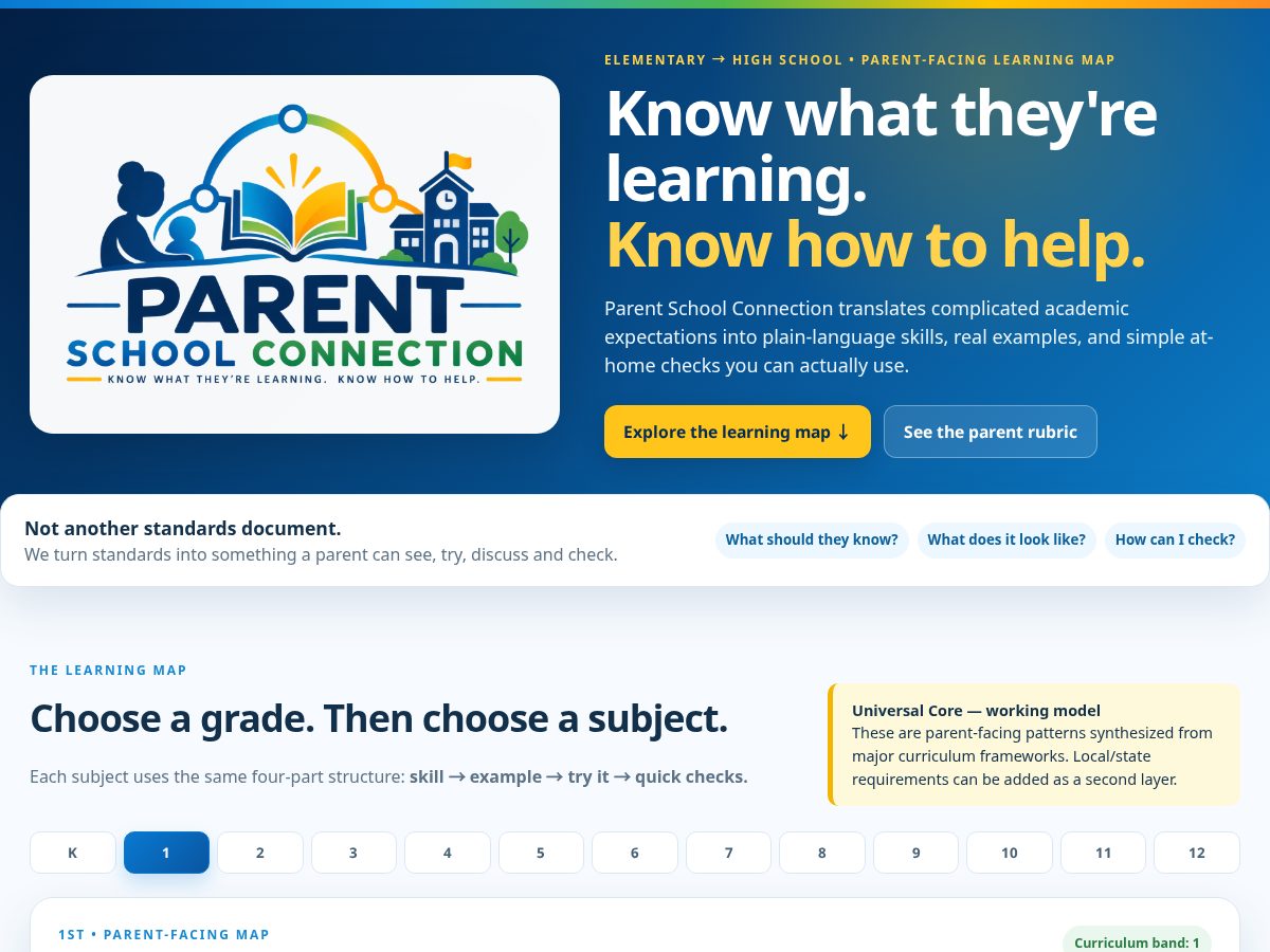 Landing-page snapshot of parentschoolconnection.com