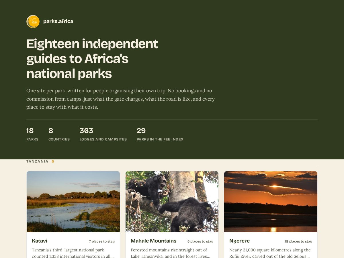 Landing-page snapshot of parks.africa