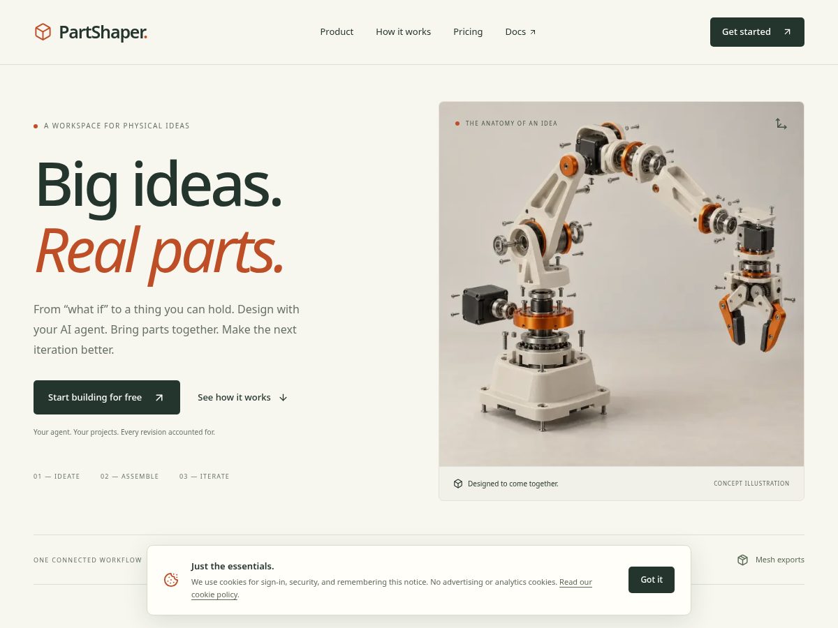 Landing-page snapshot of partshaper.com