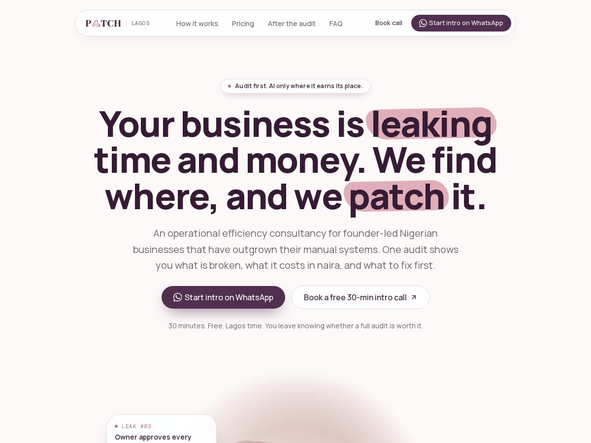Landing-page snapshot of patchai.site
