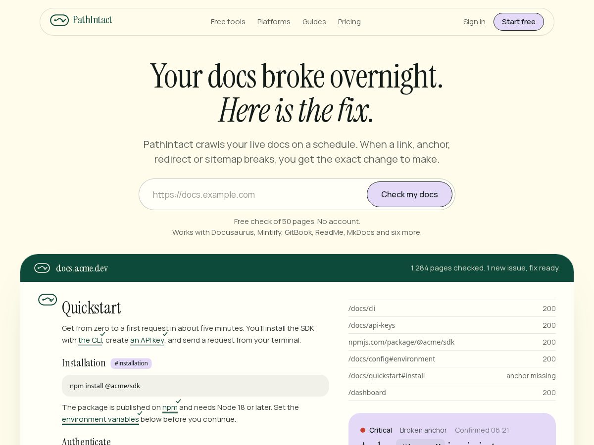 Landing-page snapshot of pathintact.com