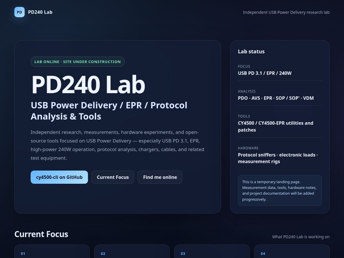 Landing-page snapshot of pd240lab.com