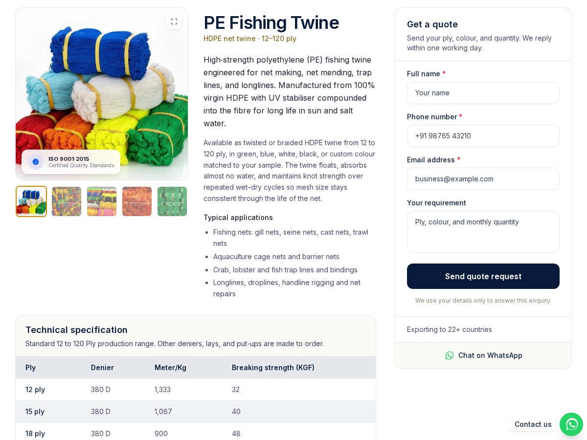 Landing-page snapshot of pefishingtwine.com
