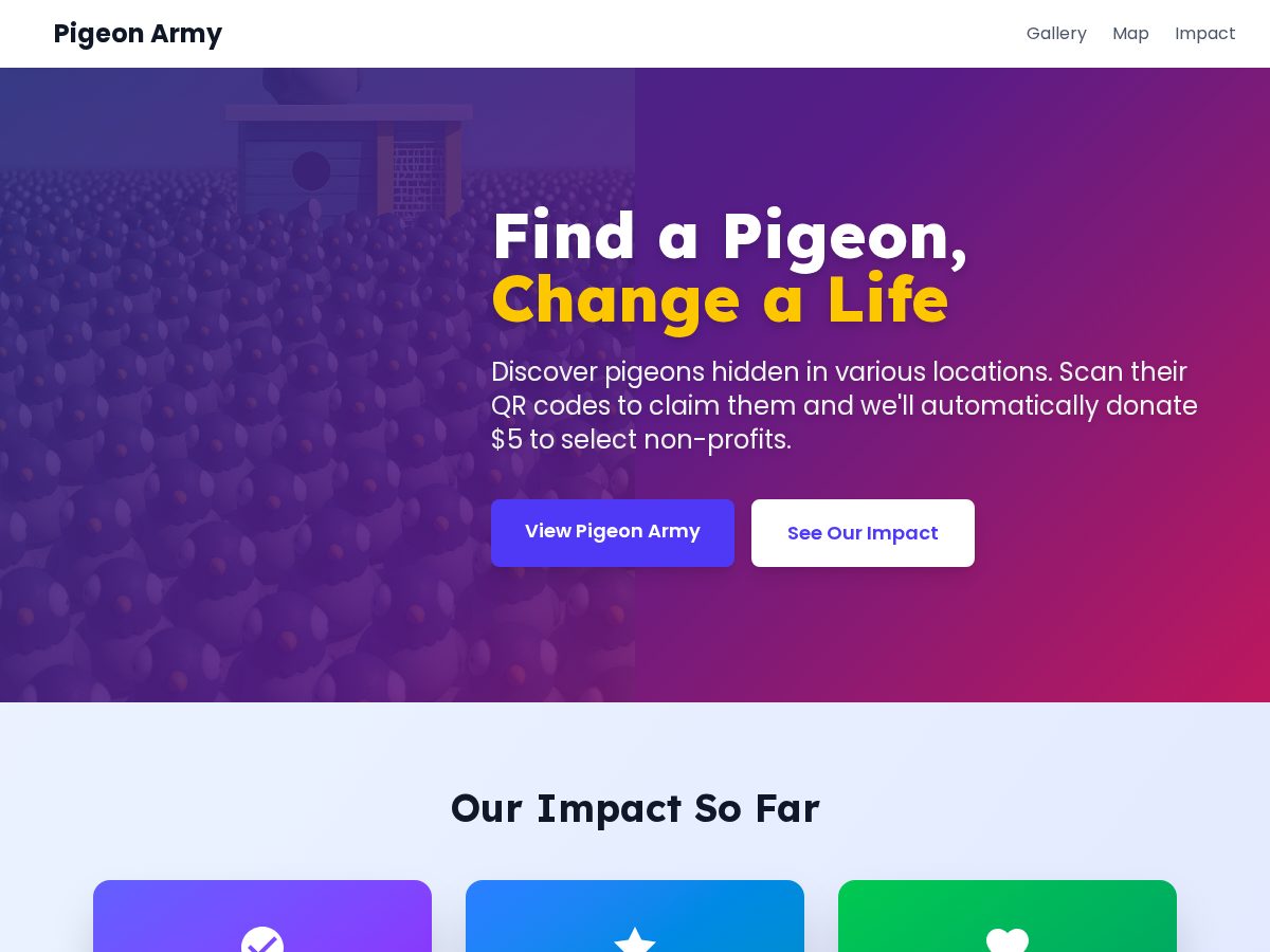 Landing-page snapshot of pigeonarmy.com