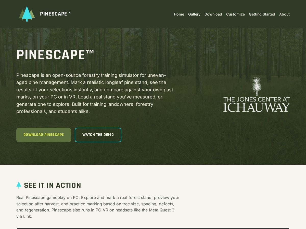 Landing-page snapshot of pinescape.org