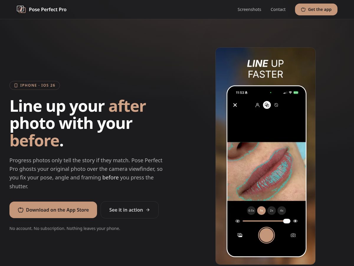 Landing-page snapshot of poseperfectpro.com