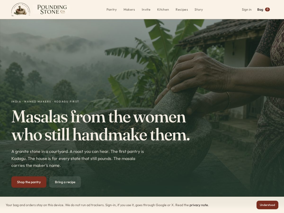 Landing-page snapshot of poundingstone.shop