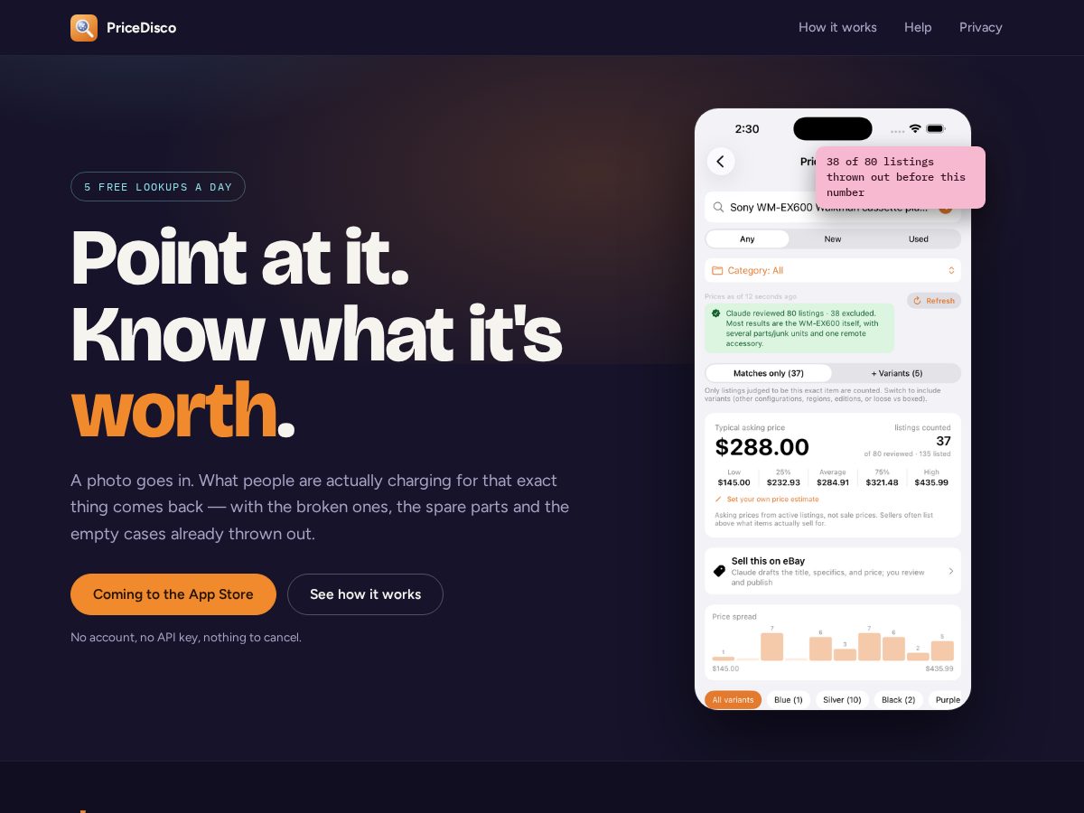 Landing-page snapshot of pricedisco.com