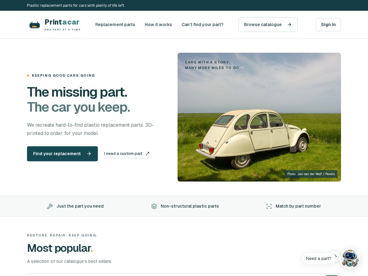 Landing-page snapshot of printacar.store