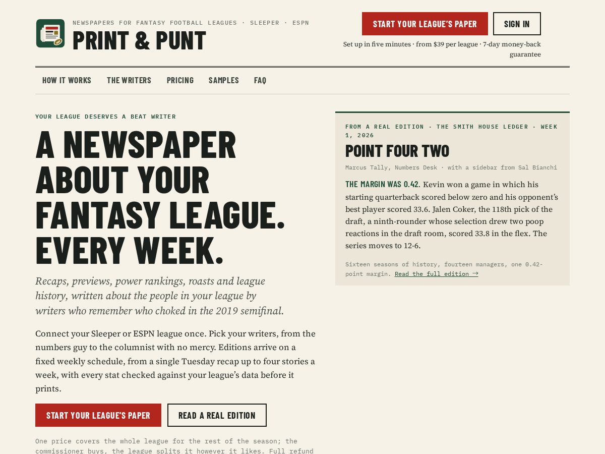 Landing-page snapshot of printandpunt.com