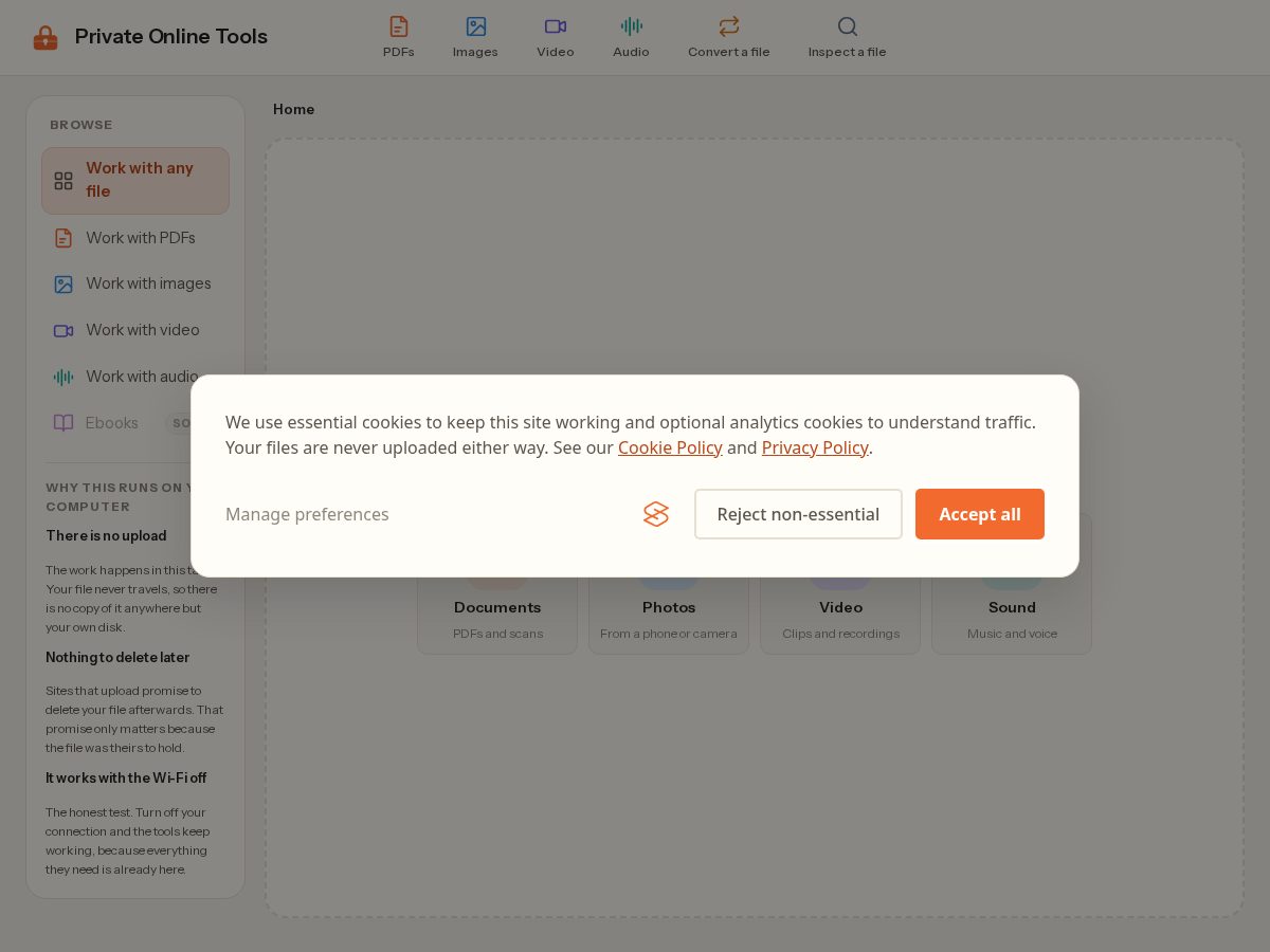 Landing-page snapshot of privateonlinetools.com