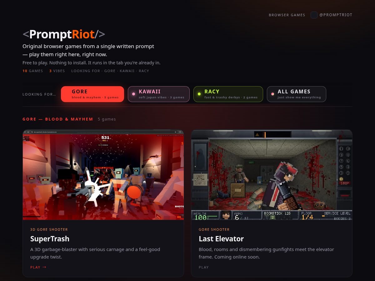 Landing-page snapshot of prompt-riot.com