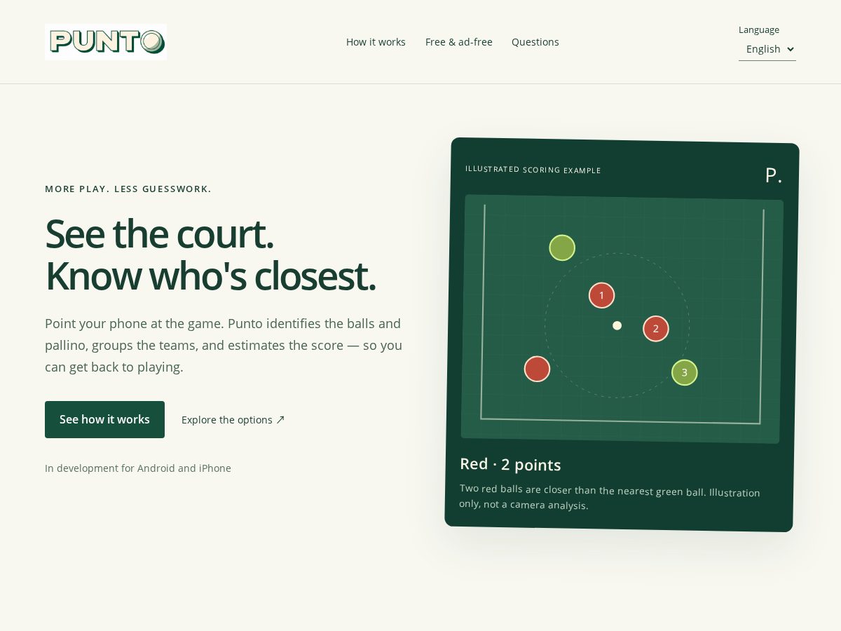 Landing-page snapshot of puntobocce.com