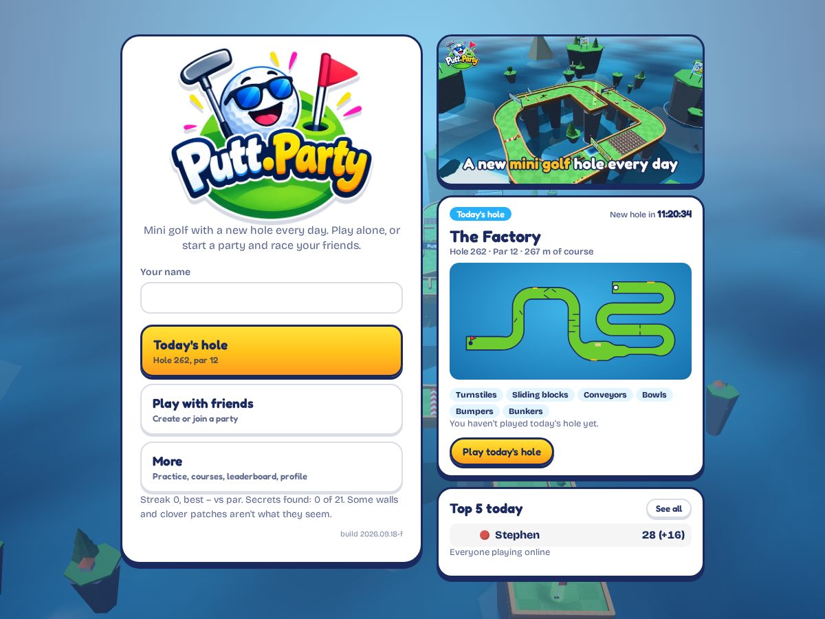 Landing-page snapshot of putt.party