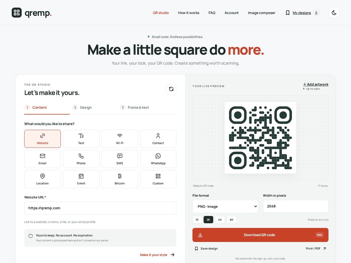 Landing-page snapshot of qremp.com