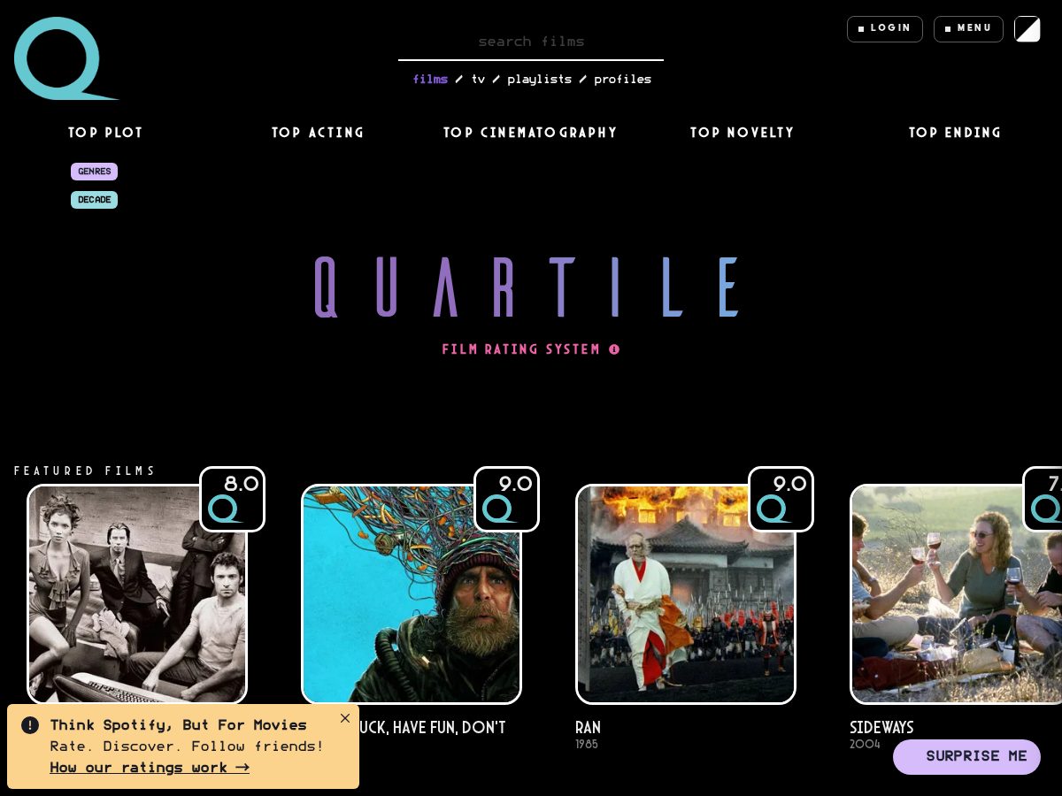 Landing-page snapshot of quartilefilm.com